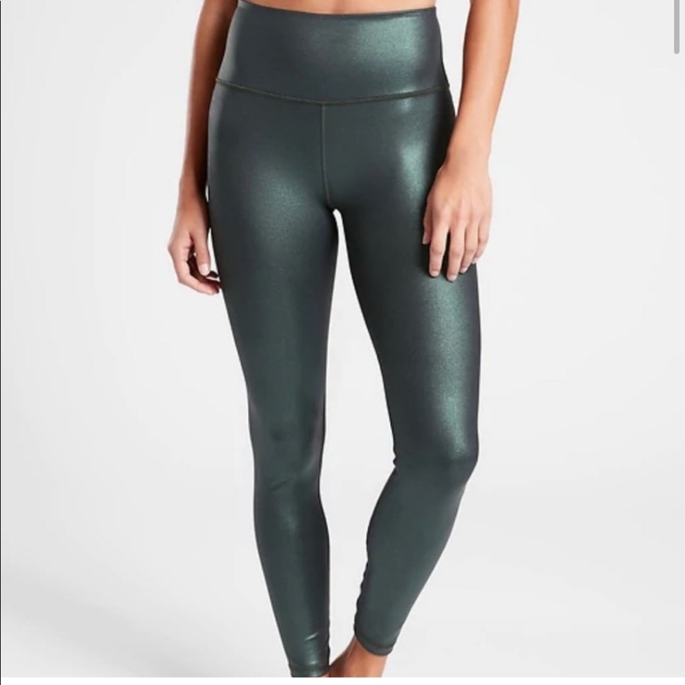 Athleta High Rise Green Shimmer Leggings - sz LARGE